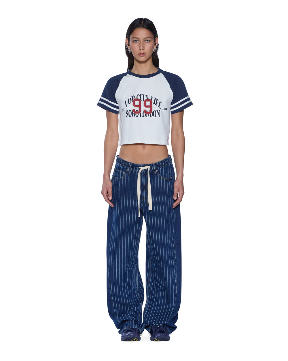 Womens Raglan Boxy Ss Tee Vintage White/Navy Tees