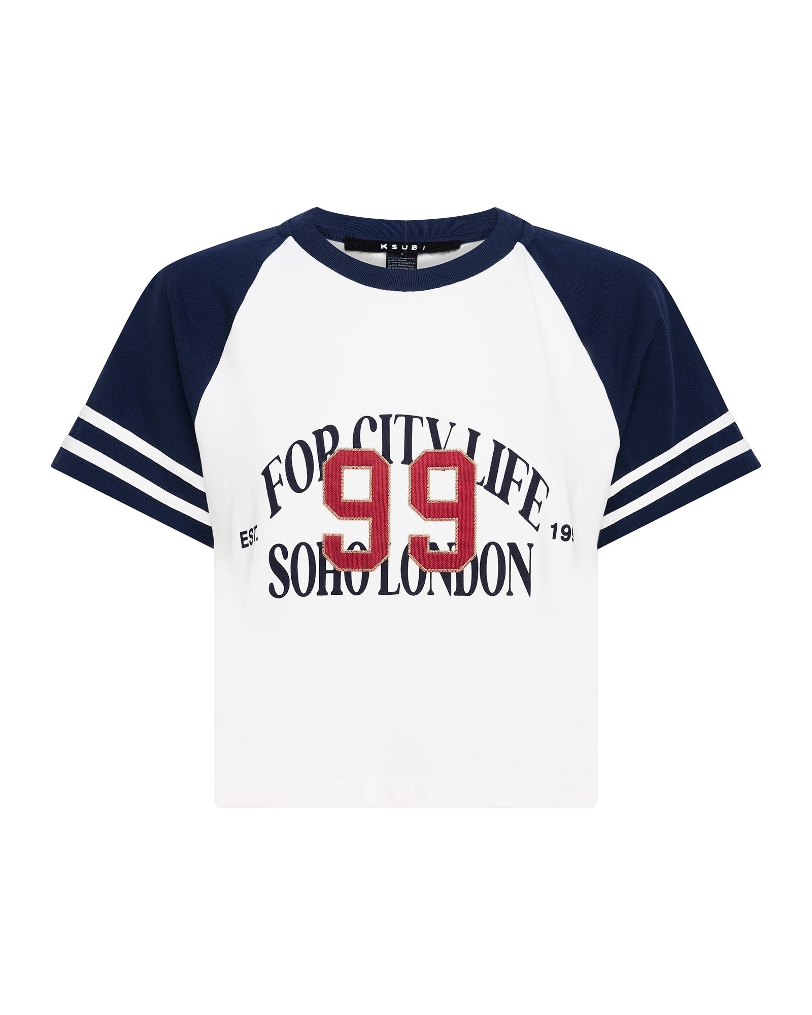 Womens Raglan Boxy Ss Tee Vintage White/Navy Tees