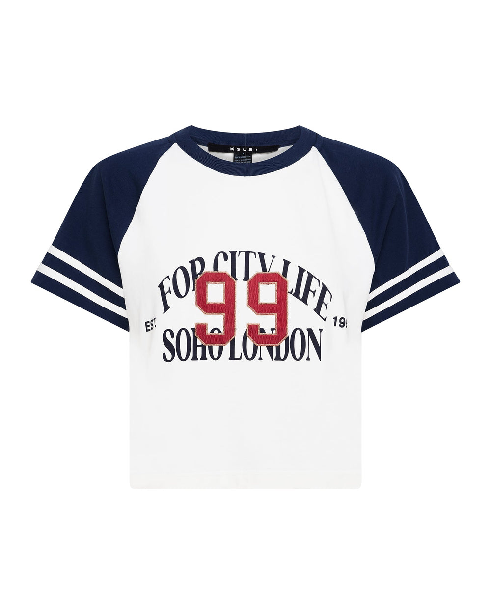 Womens Raglan Boxy Ss Tee Vintage White/Navy Tees