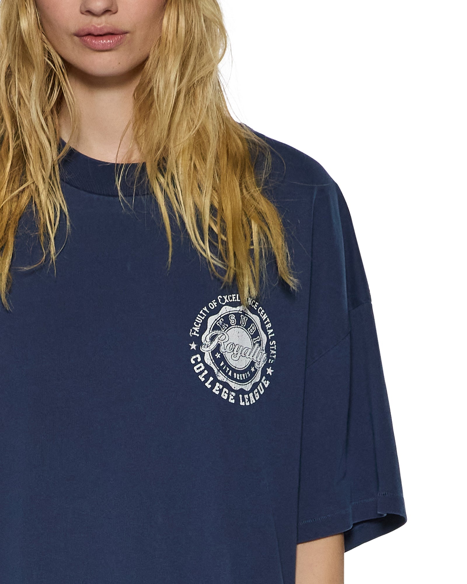 Womens Stacks Boyfriend Ss Tee Ink Blue Tees