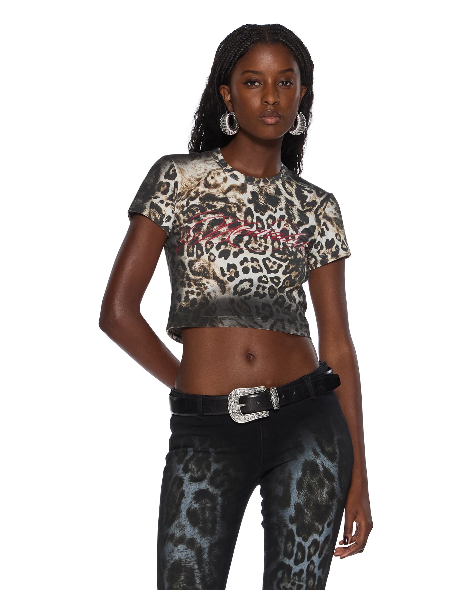 Womens Mowalola Baby Tee Cheetah Tees