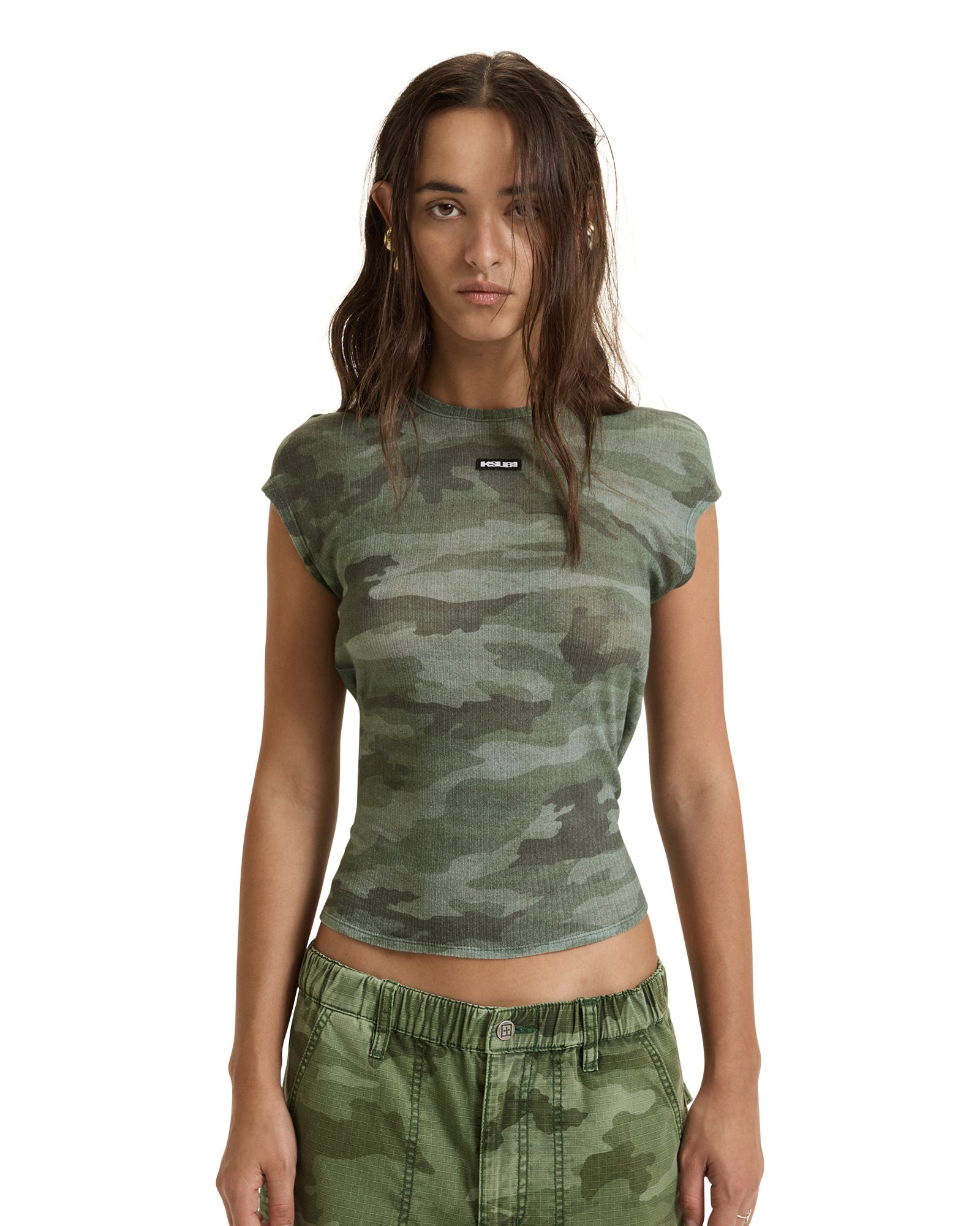 Womens Sheer Rib Camo Slim Tee Tees