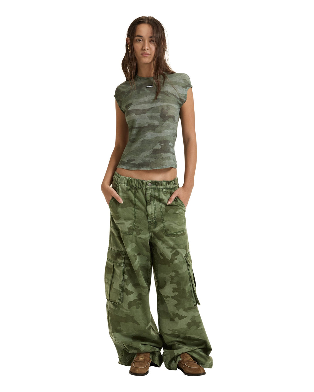 Womens Sheer Rib Camo Slim Tee Tees
