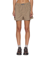 Womens Boxer Shorts Tan Plaid Walkshorts