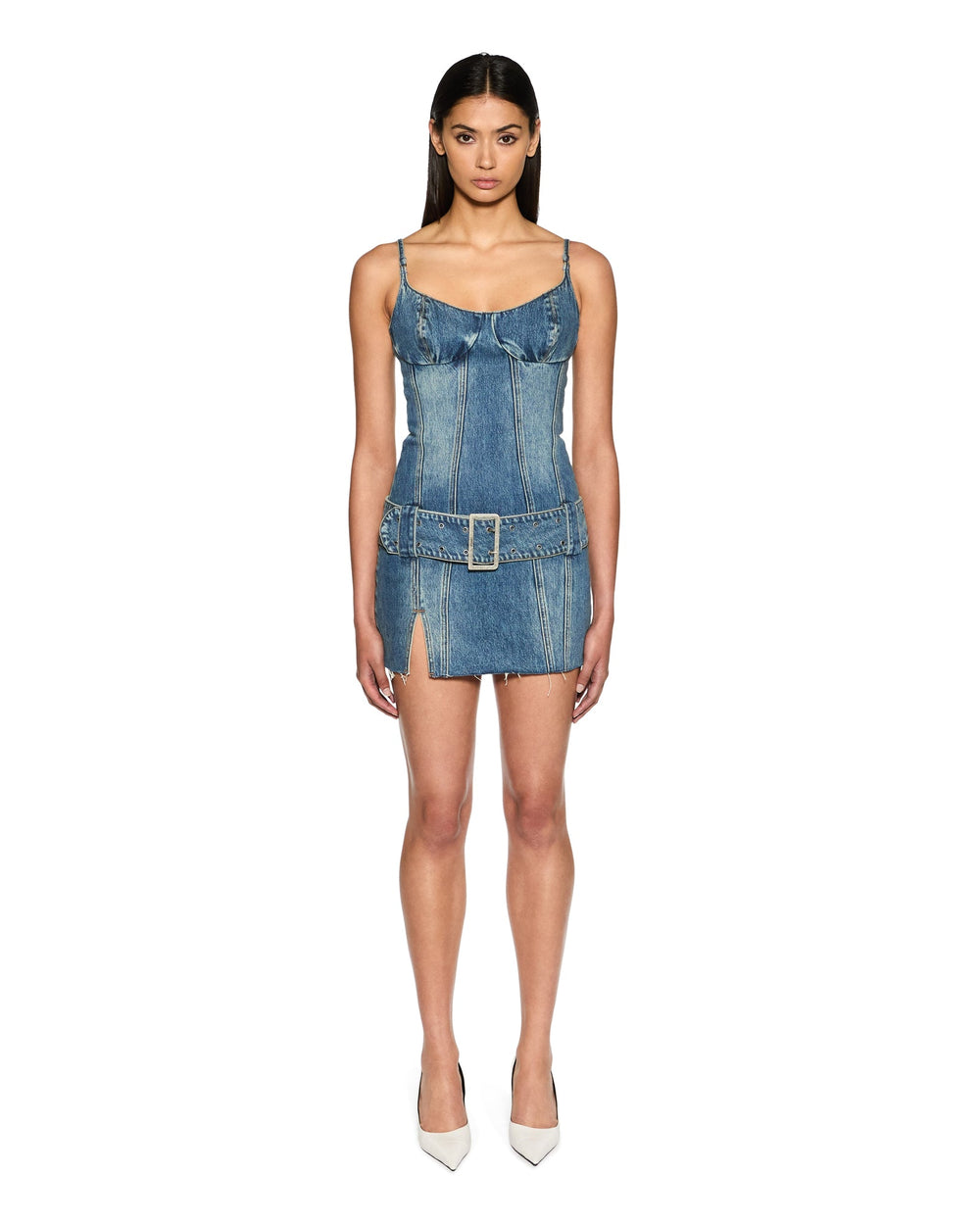 Dauphine Belted Mini Dress - Aged Denim