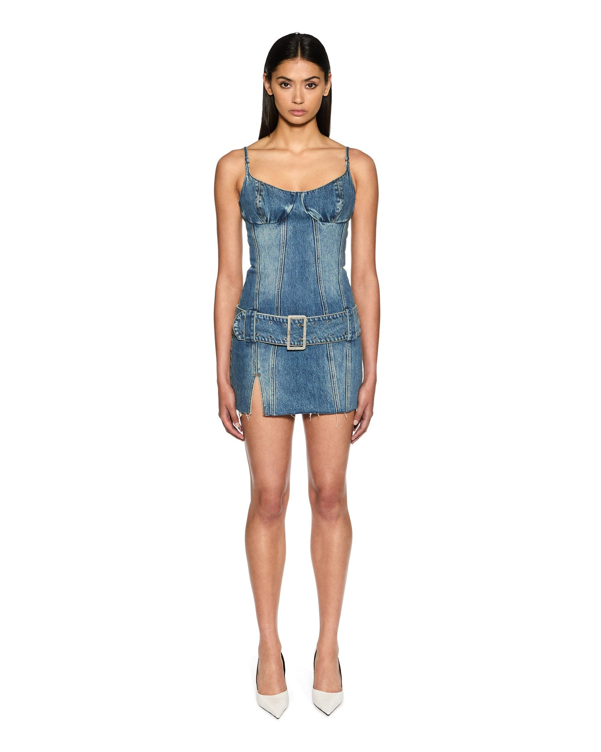 Dauphine Belted Mini Dress - Aged Denim