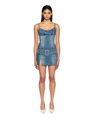Dauphine Belted Mini Dress - Aged Denim
