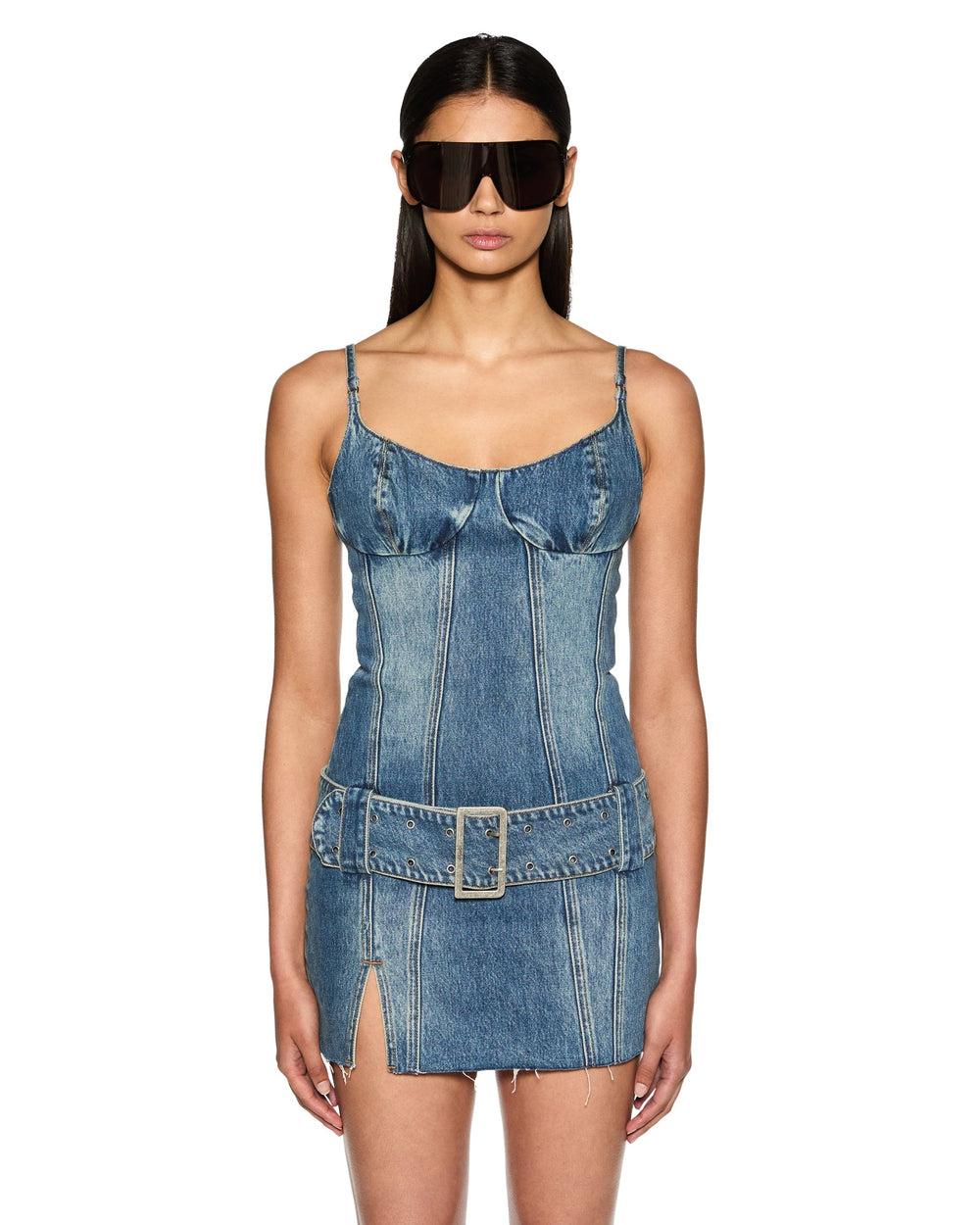Dauphine Belted Mini Dress - Aged Denim