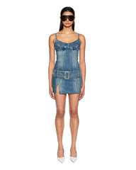 Dauphine Belted Mini Dress - Aged Denim