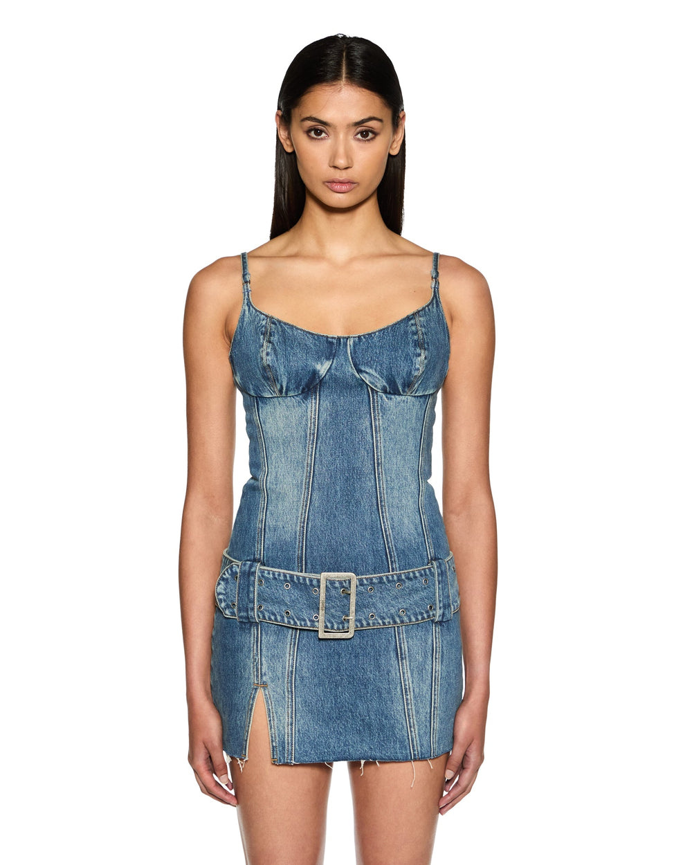 Dauphine Belted Mini Dress - Aged Denim