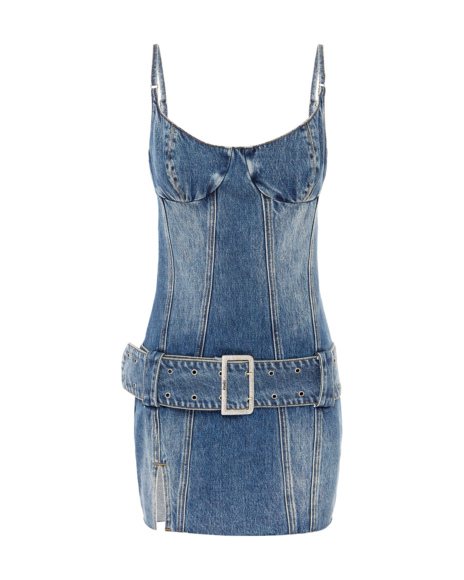Dauphine Belted Mini Dress - Aged Denim