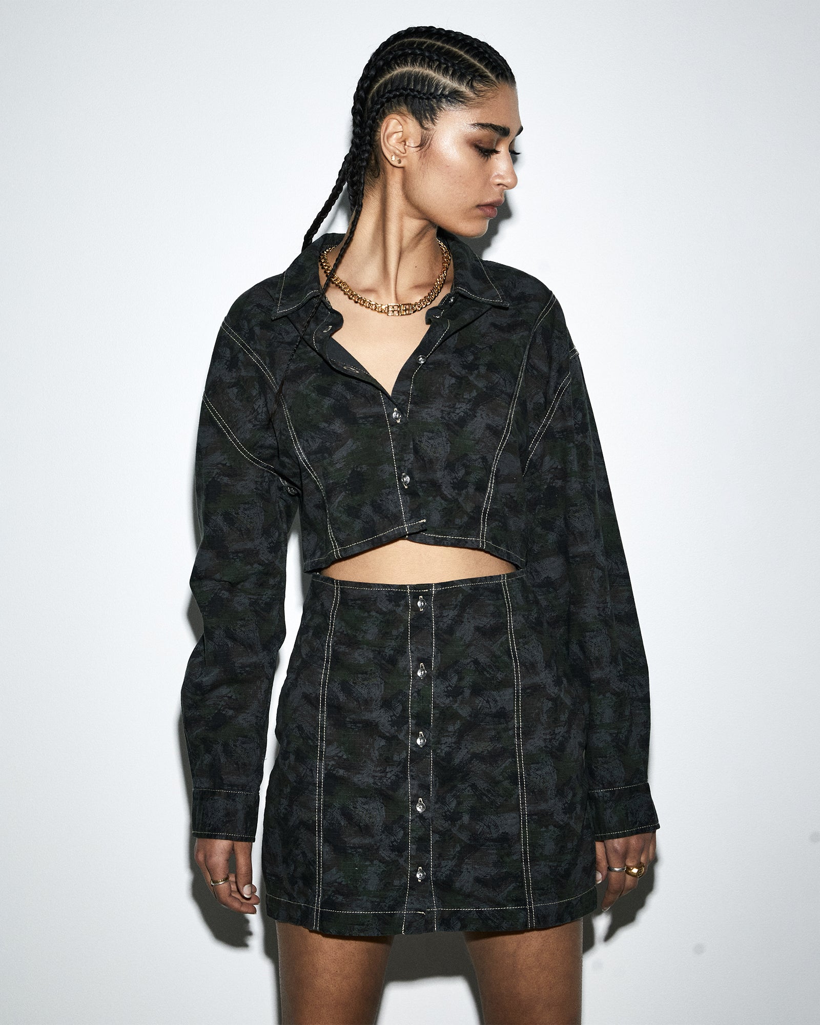 Buy Cutout Shirt Dress Camo Cotton Mini Dress KSUBI