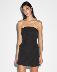 London Bustier Mini Dress Pinstripe - Black