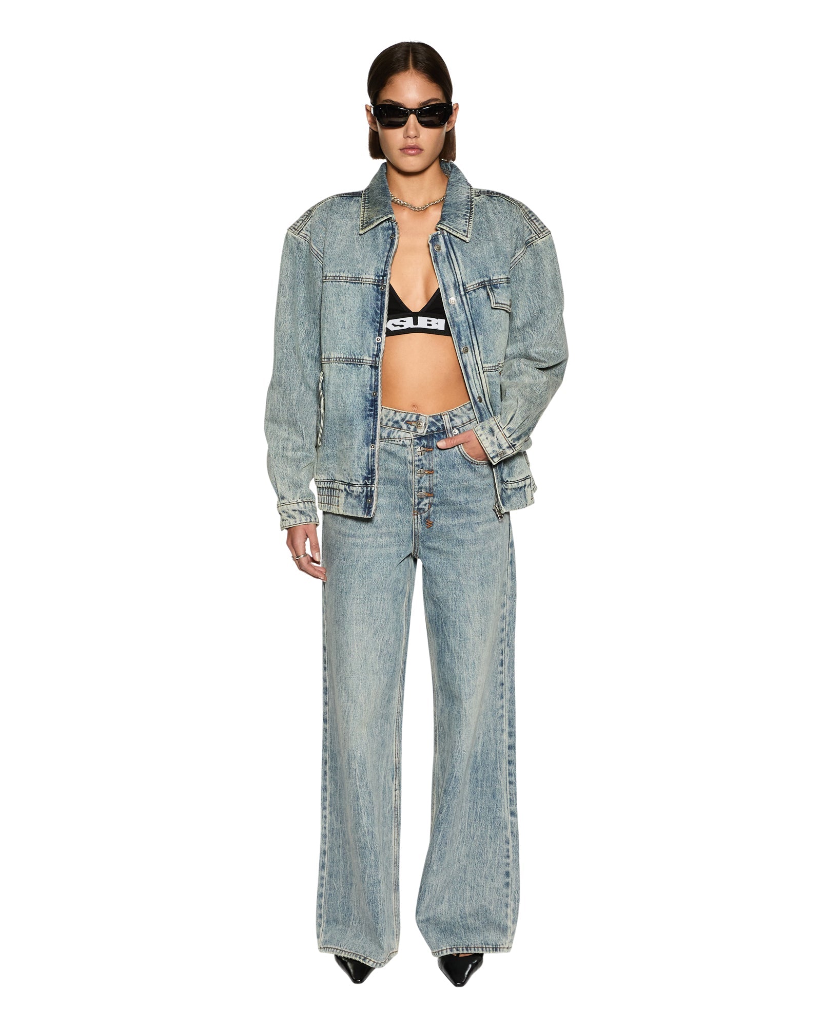 Aria Bomber Jacket Youth - Mid Blue Denim