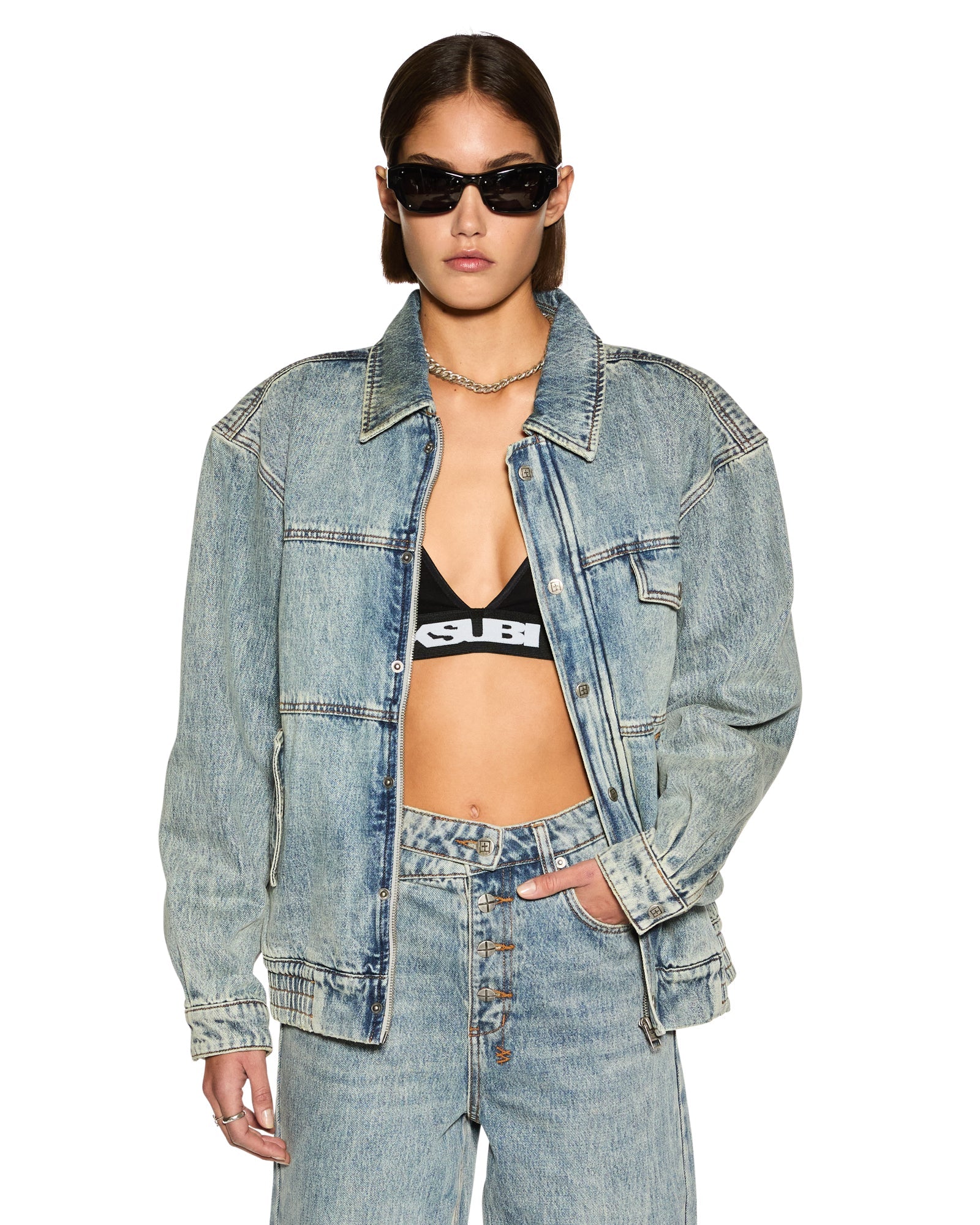 Aria Bomber Jacket Youth - Mid Blue Denim