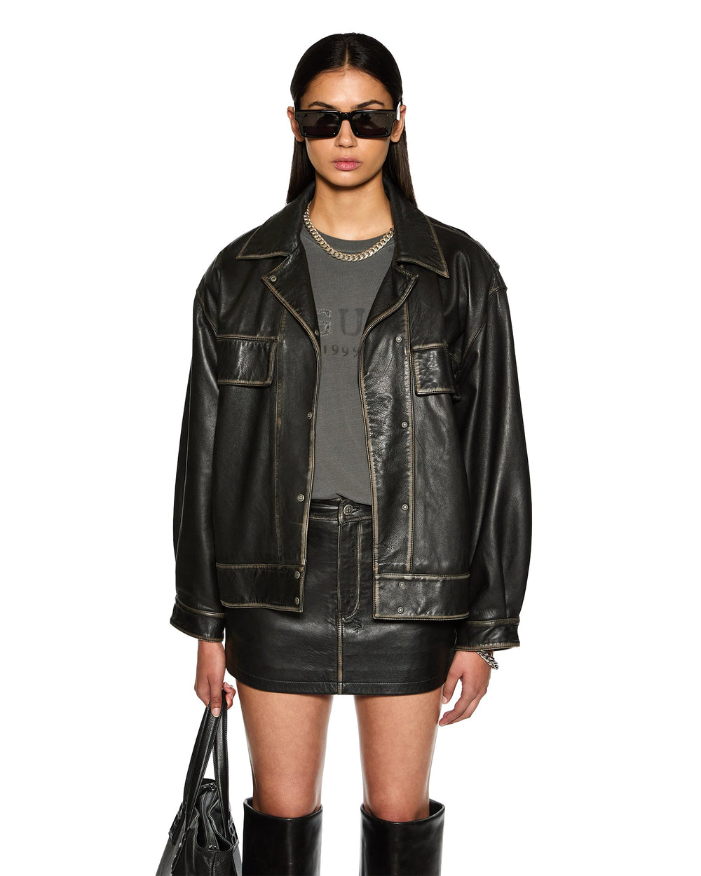 Creed Oversized Leather Jacket - Aged Black