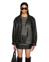 Creed Oversized Leather Jacket - Aged Black