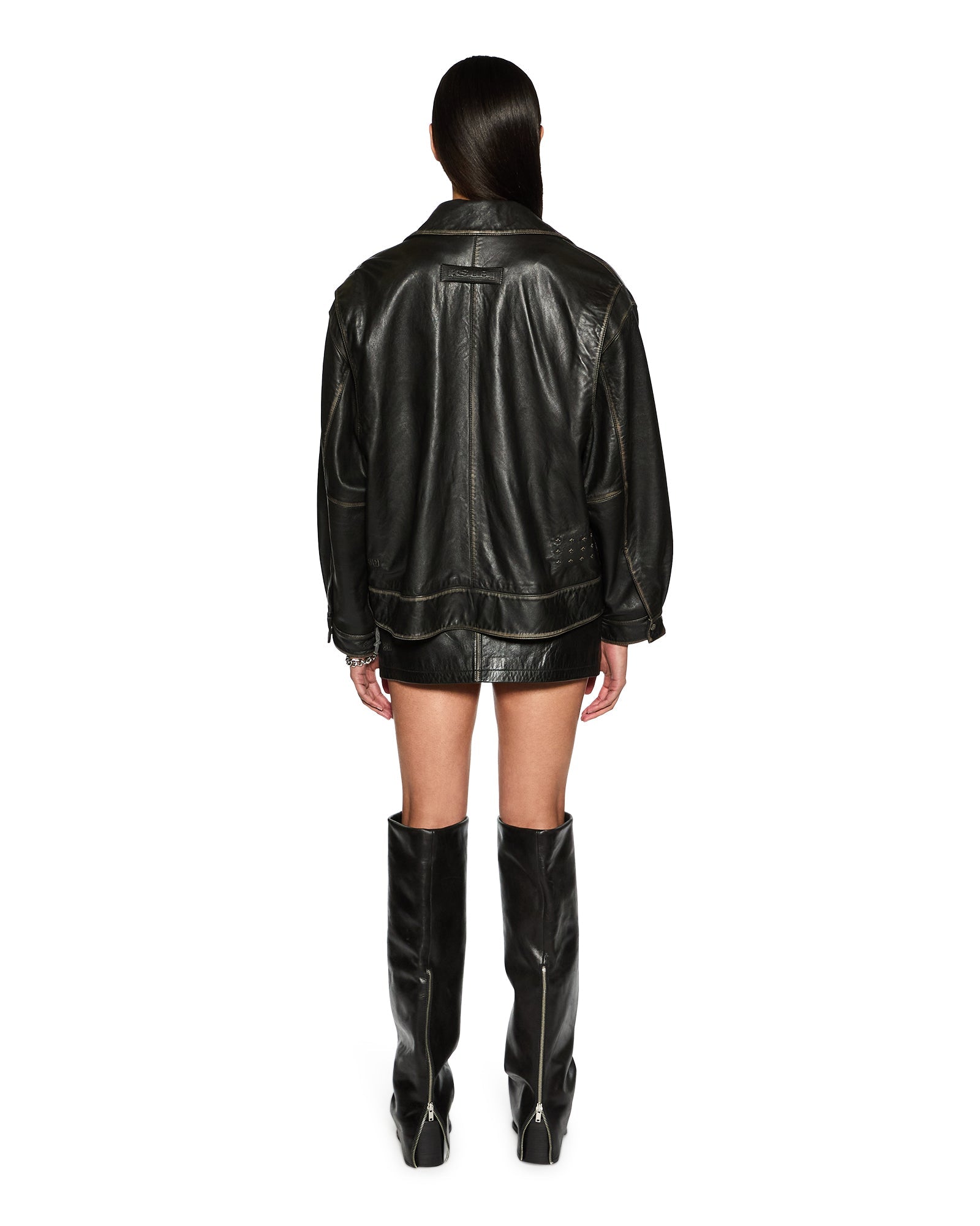 Creed Oversized Leather Jacket - Aged Black