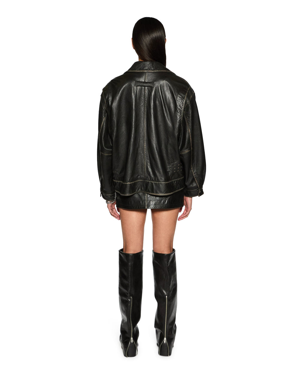 Creed Oversized Leather Jacket - Aged Black