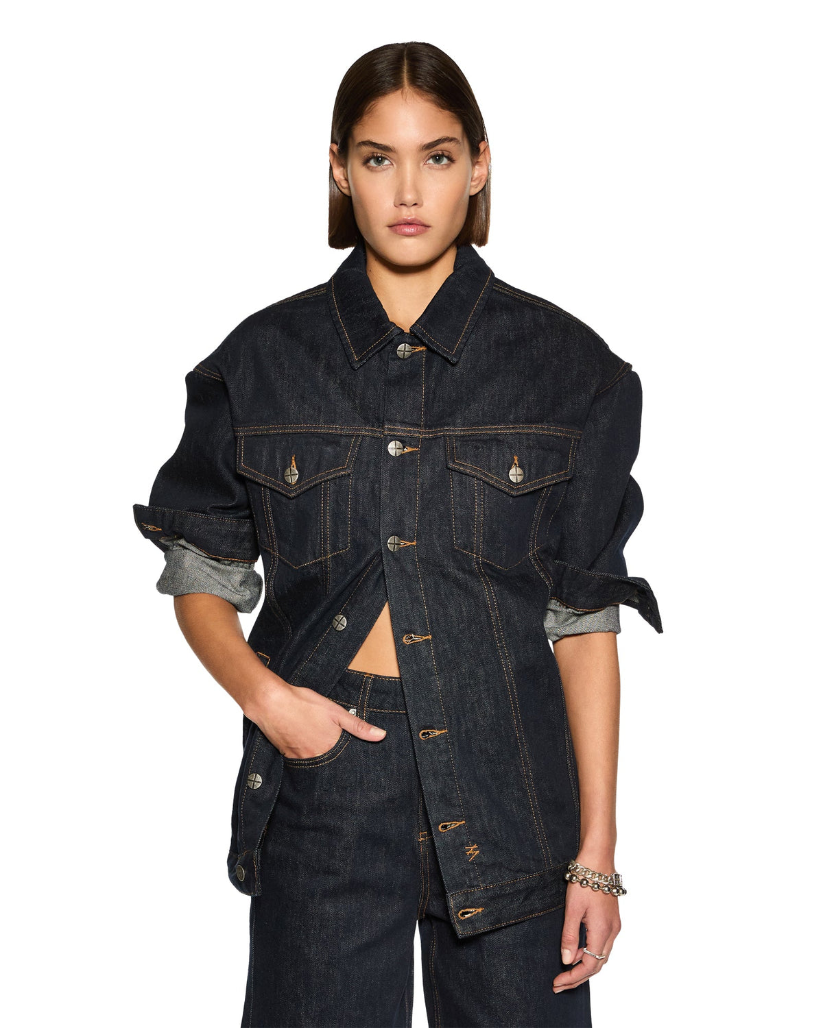 Longline Trucker Original Oversized Jacket - Dark Wash