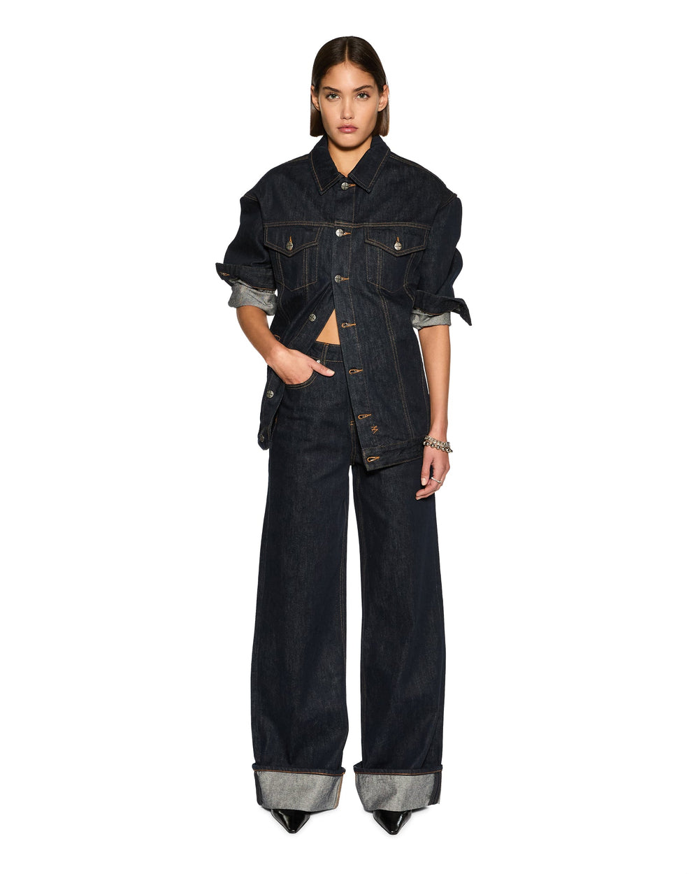 Longline Trucker Original Oversized Jacket - Dark Wash