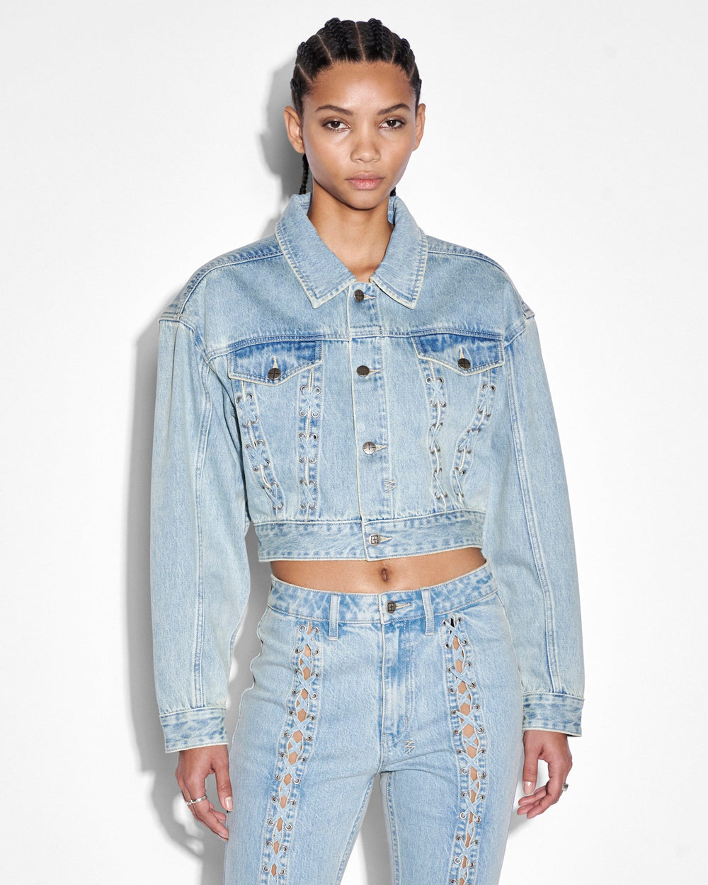 Buy Billie Jacket Dove Laced Denim Trucker Jacket KSUBI