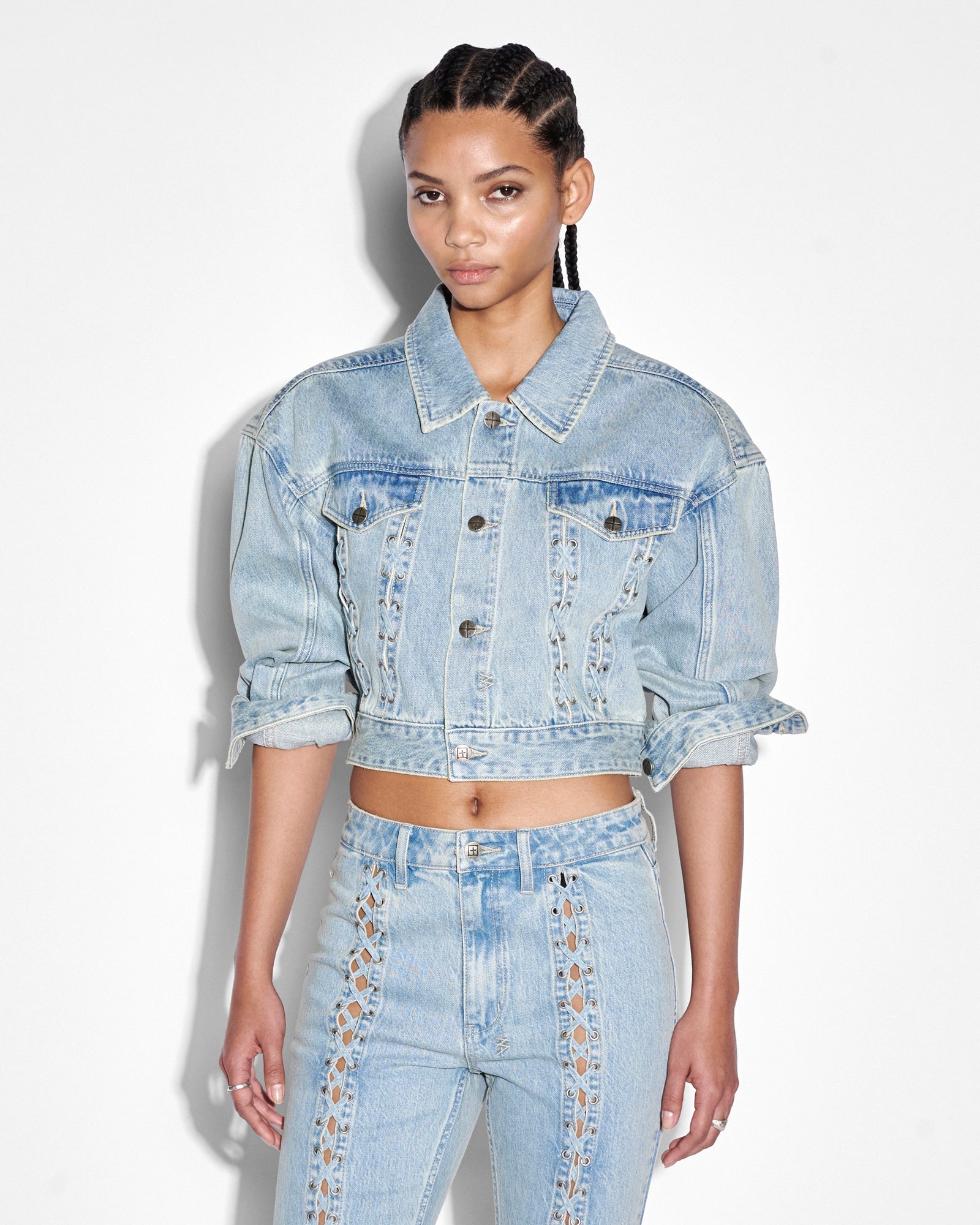 Buy Billie Jacket Dove Laced Denim Trucker Jacket KSUBI
