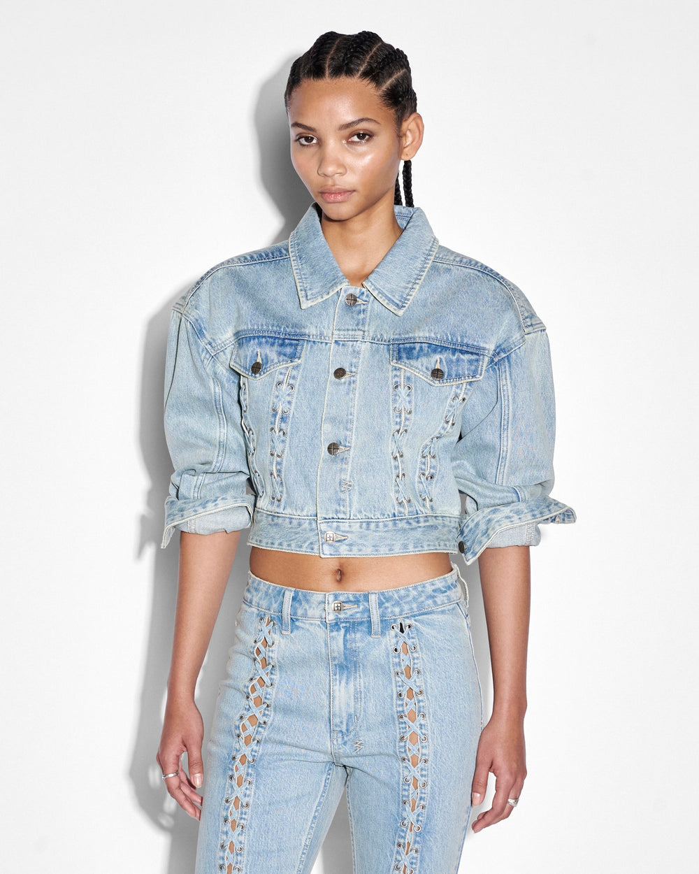 Buy Billie Jacket Dove Laced Denim Trucker Jacket KSUBI