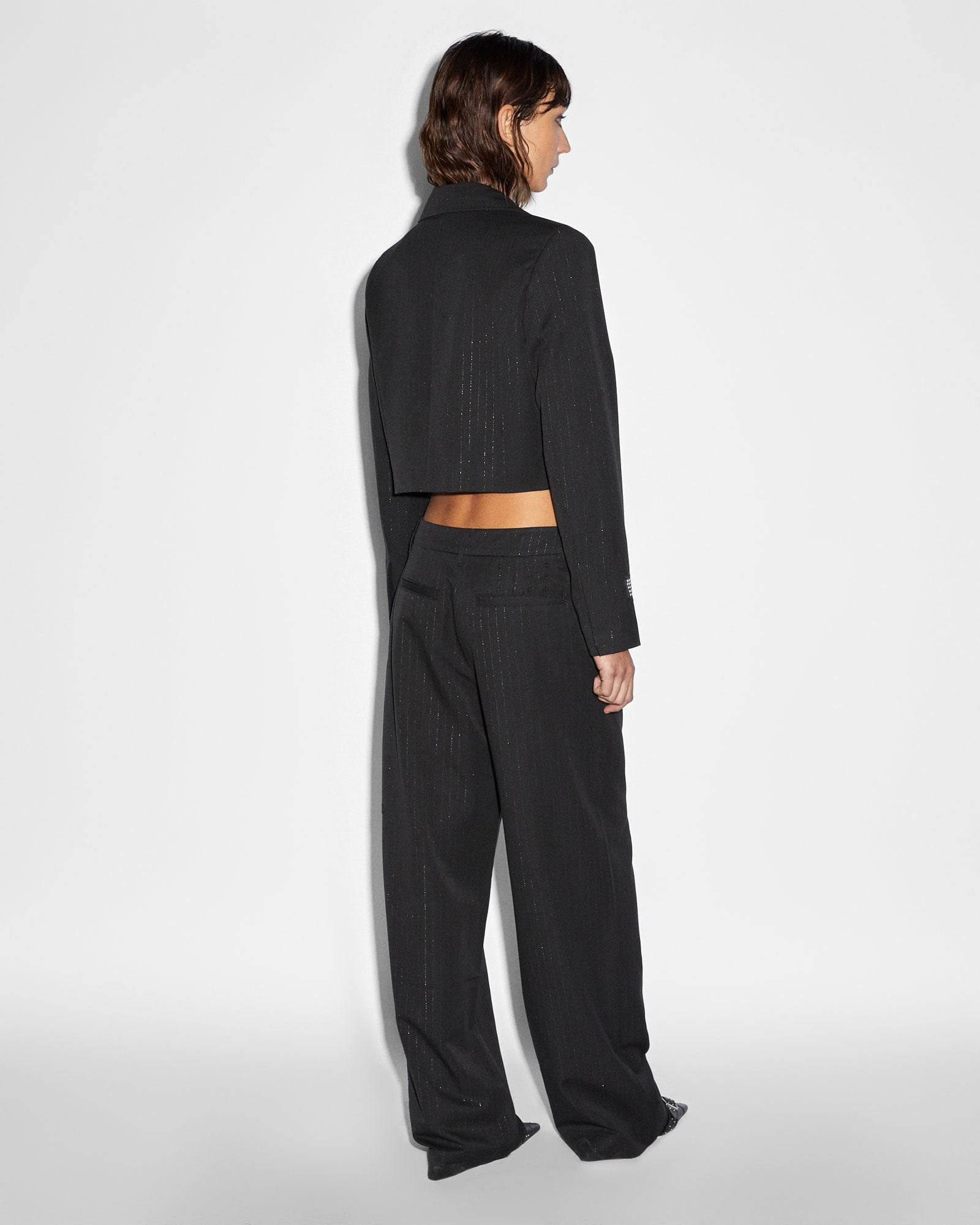 London Crop Blazer Jacket Pinstripe - Black