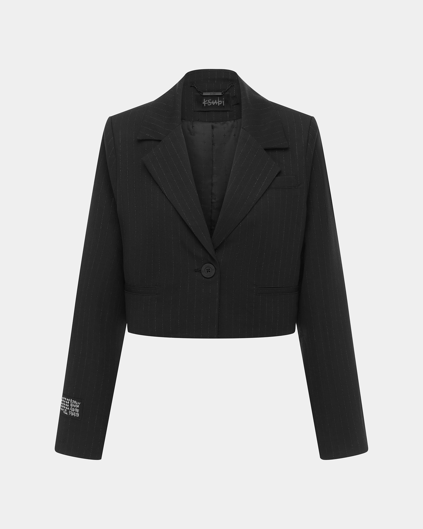 London Crop Blazer Jacket Pinstripe - Black