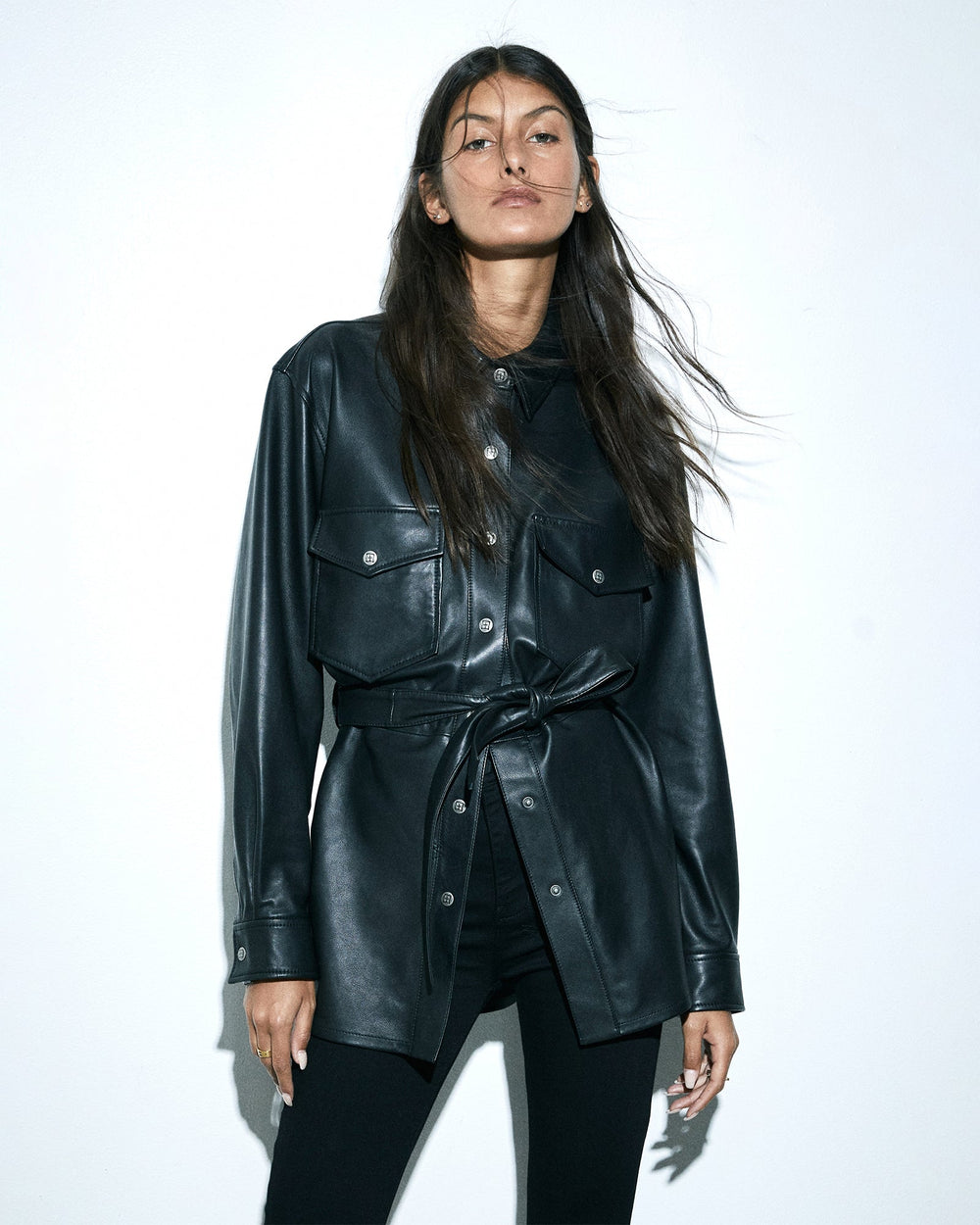 Voyager Shacket Black Leather