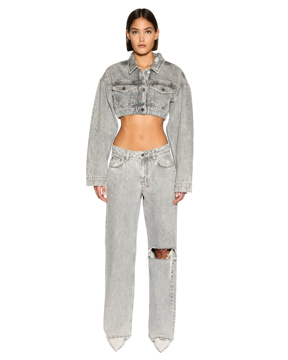Supercrop Trucker Dime Krystal Oversized Jacket - Stone Wash