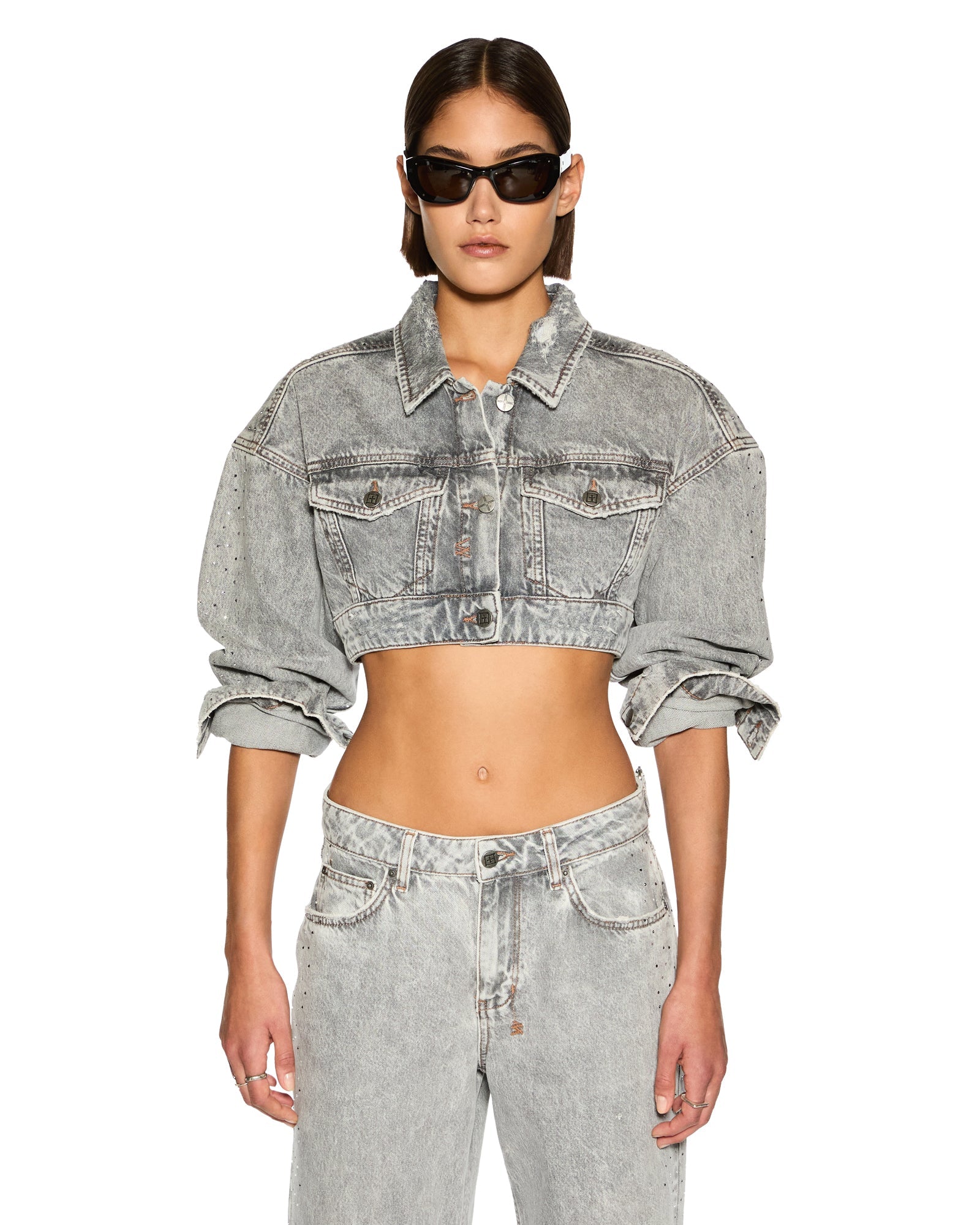 Supercrop Trucker Dime Krystal Oversized Jacket - Stone Wash