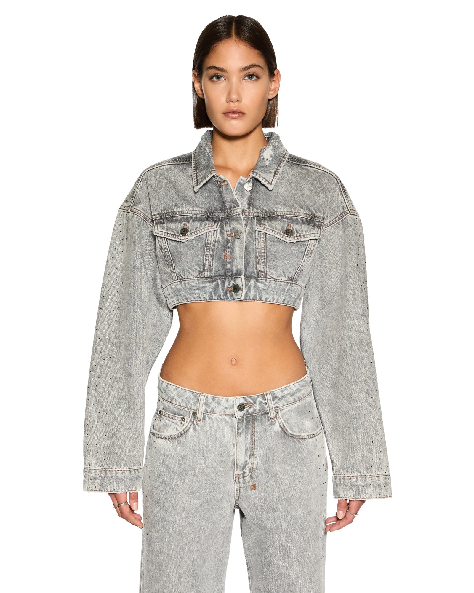 Supercrop Trucker Dime Krystal Oversized Jacket - Stone Wash