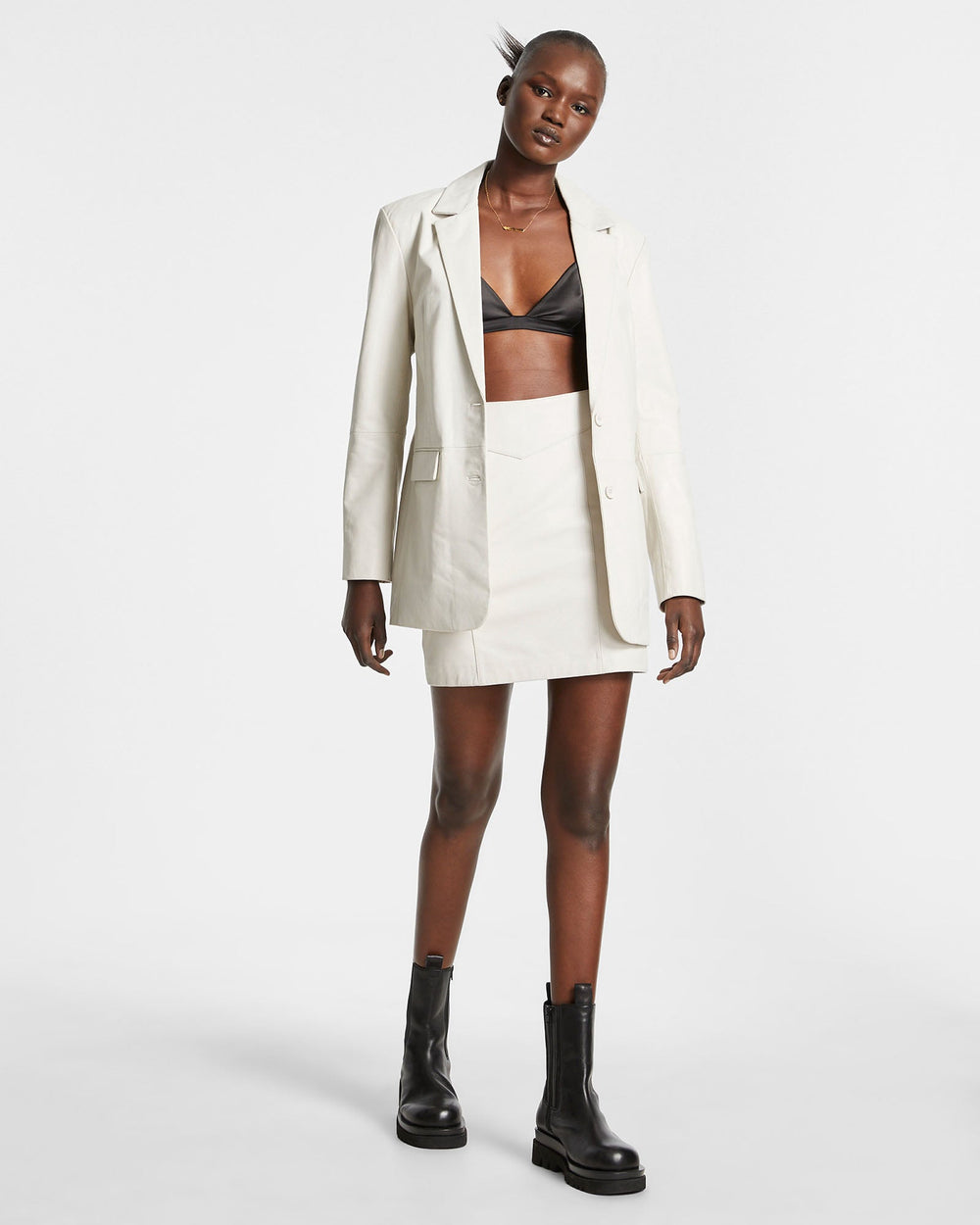 Vivian Leather Blazer Off White