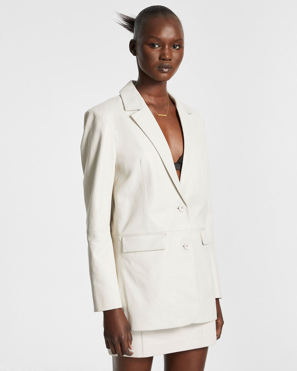 Vivian Leather Blazer Off White