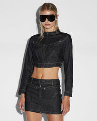 Paradigm Crop Denim Jacket - Midnight Black