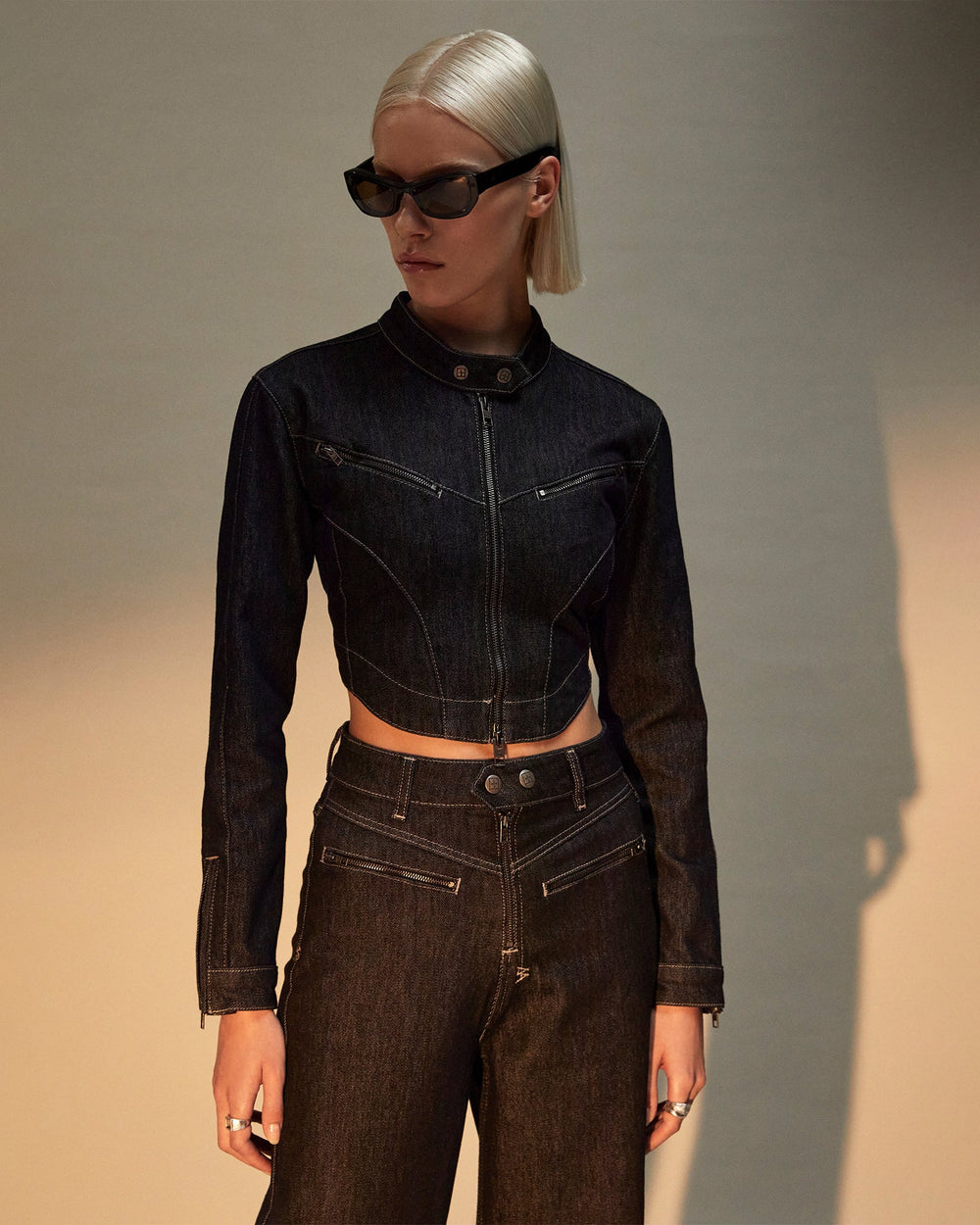 Paradigm Crop Denim Jacket - Midnight Black