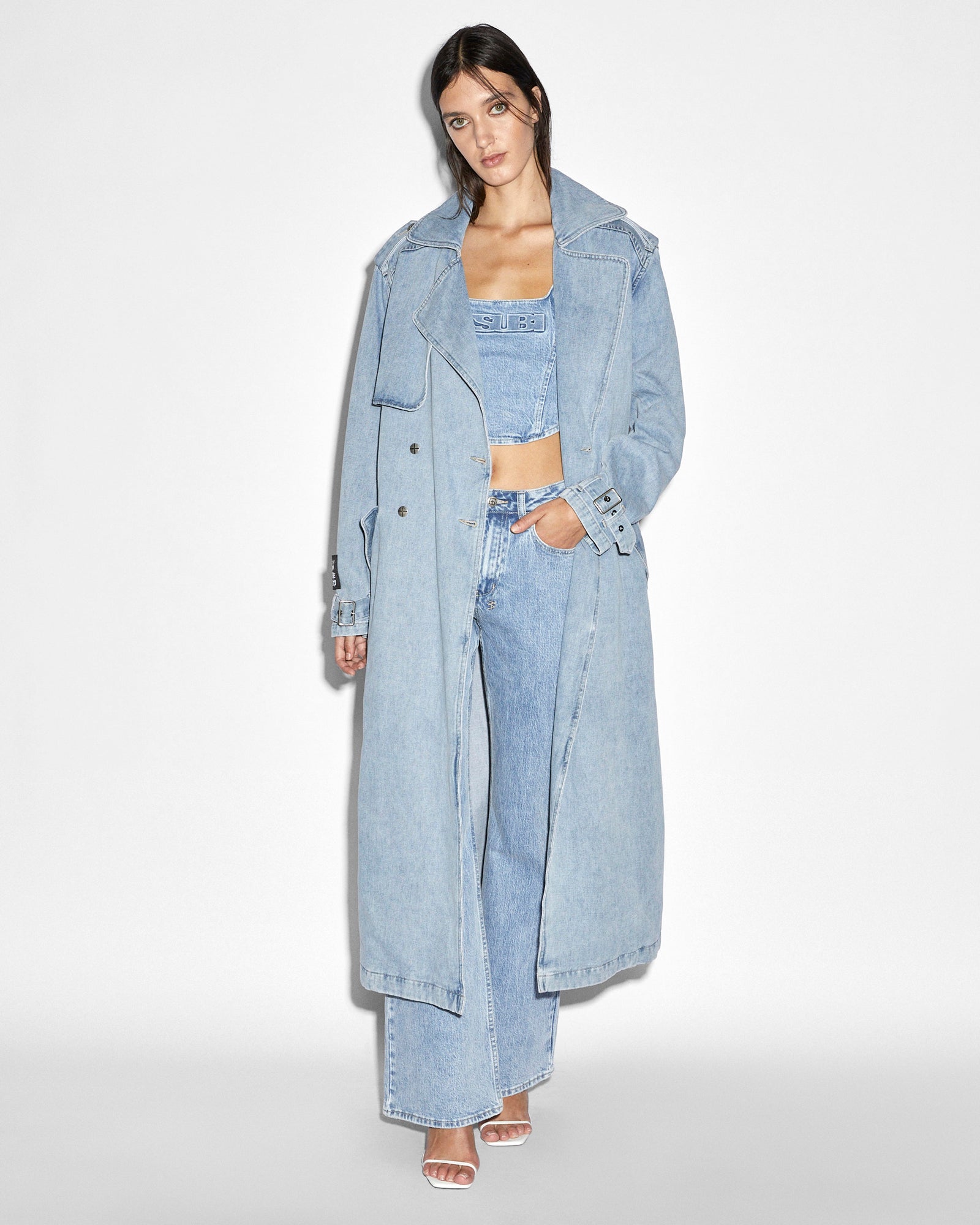 Kult Full Length Denim Trench - Light Blue Wash