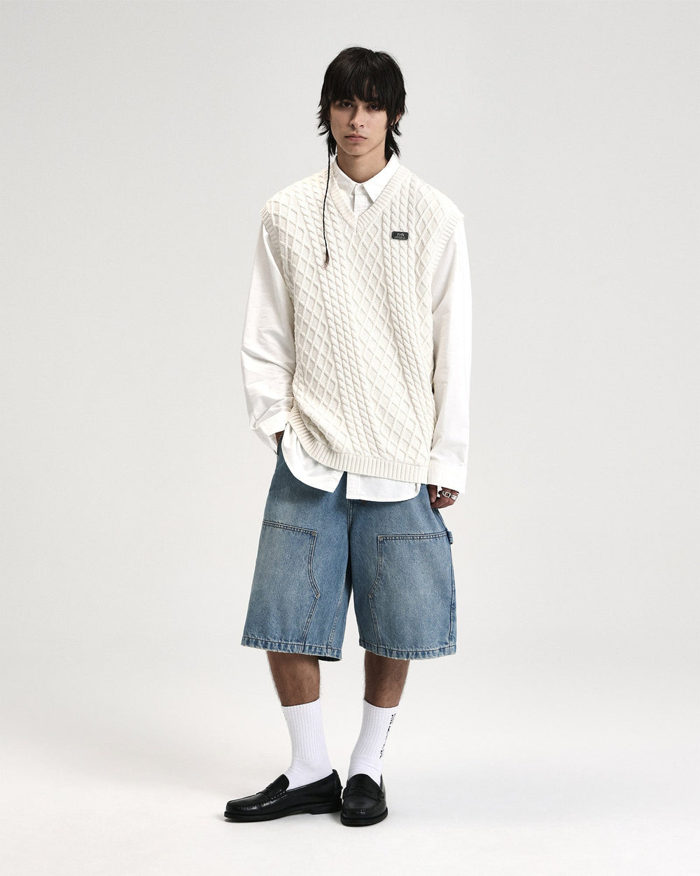 Mens Turncable Knit Vest Vintage White Knitwear