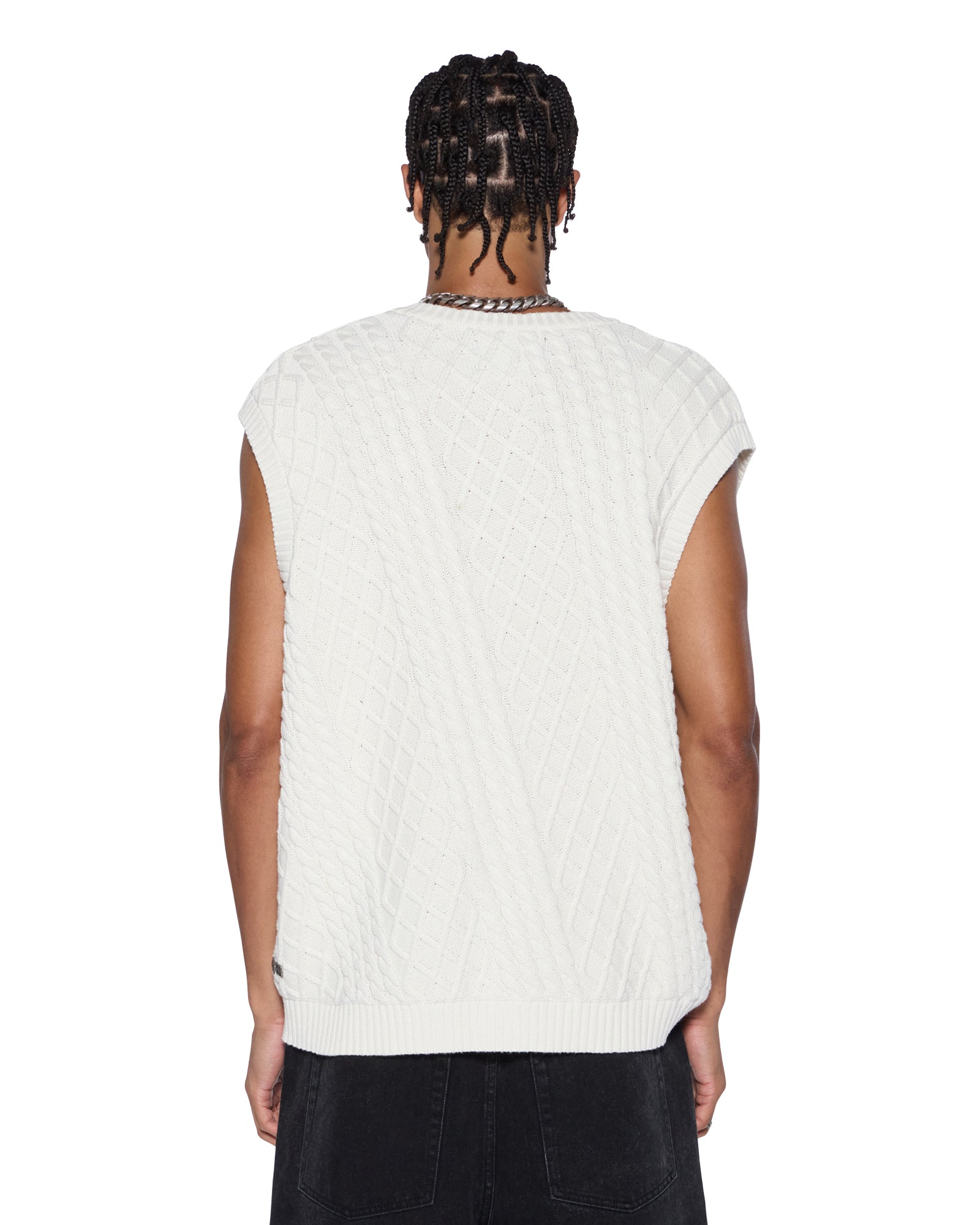 Mens Turncable Knit Vest Vintage White Knitwear