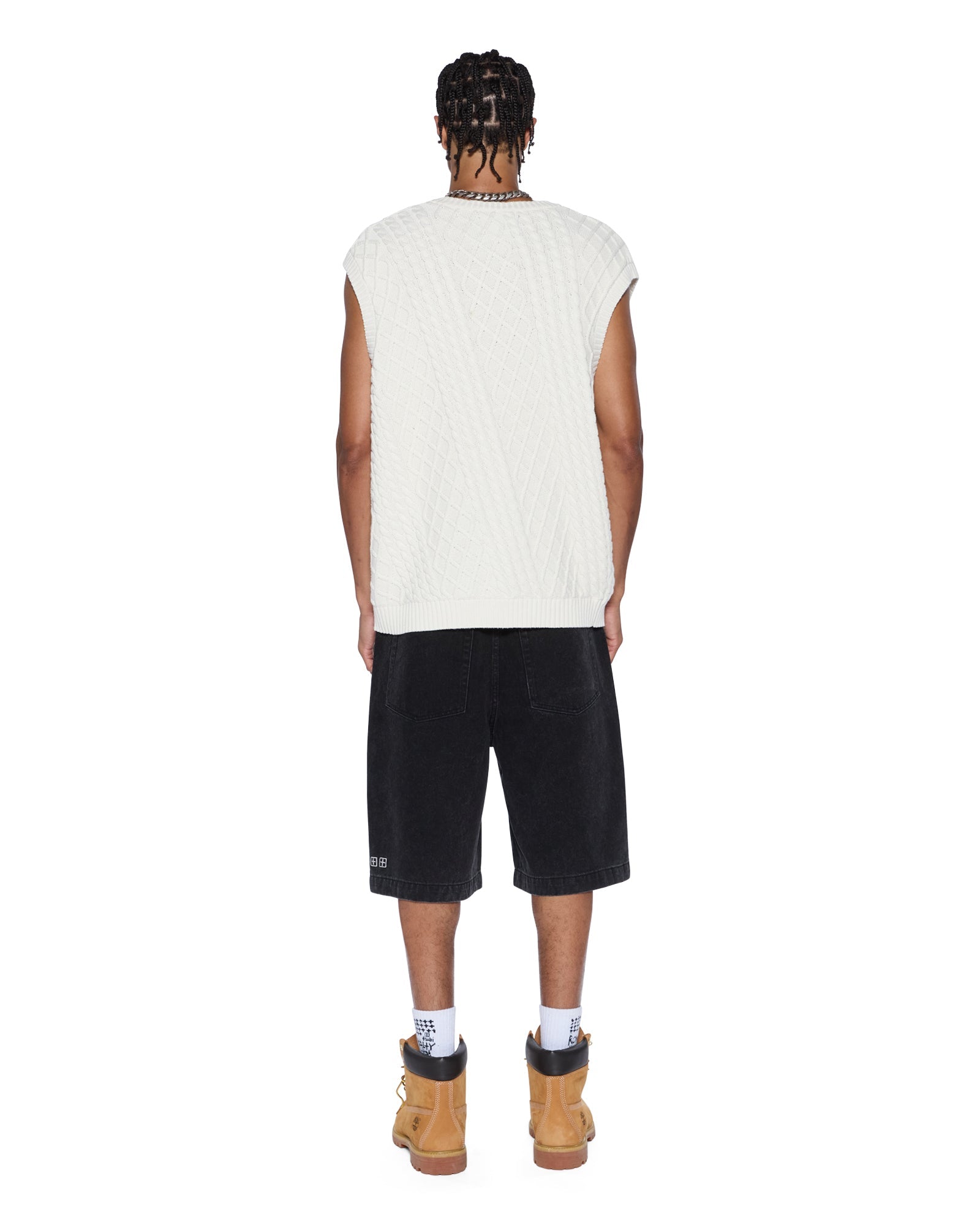 Mens Turncable Knit Vest Vintage White Knitwear