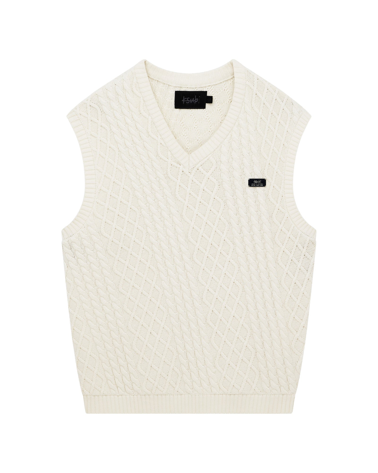 Mens Turncable Knit Vest Vintage White Knitwear