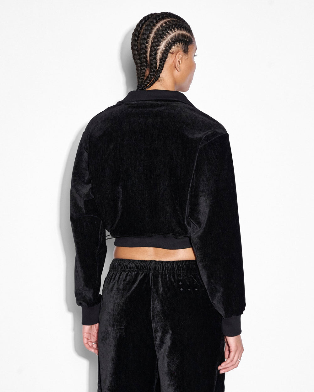 Buy Richie Half Zip Crop Black Velour Cropped Top KSUBI