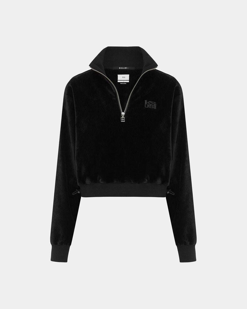 Buy Richie Half Zip Crop Black Velour Cropped Top KSUBI