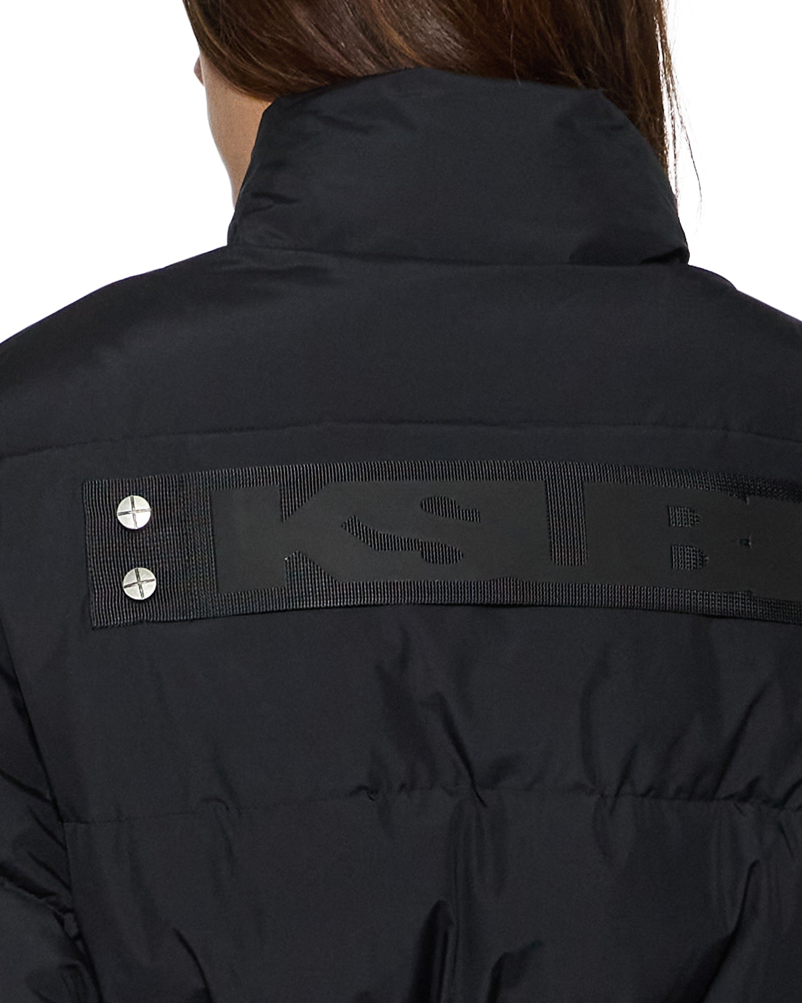 Womens Cinched Puffer Black Jackets