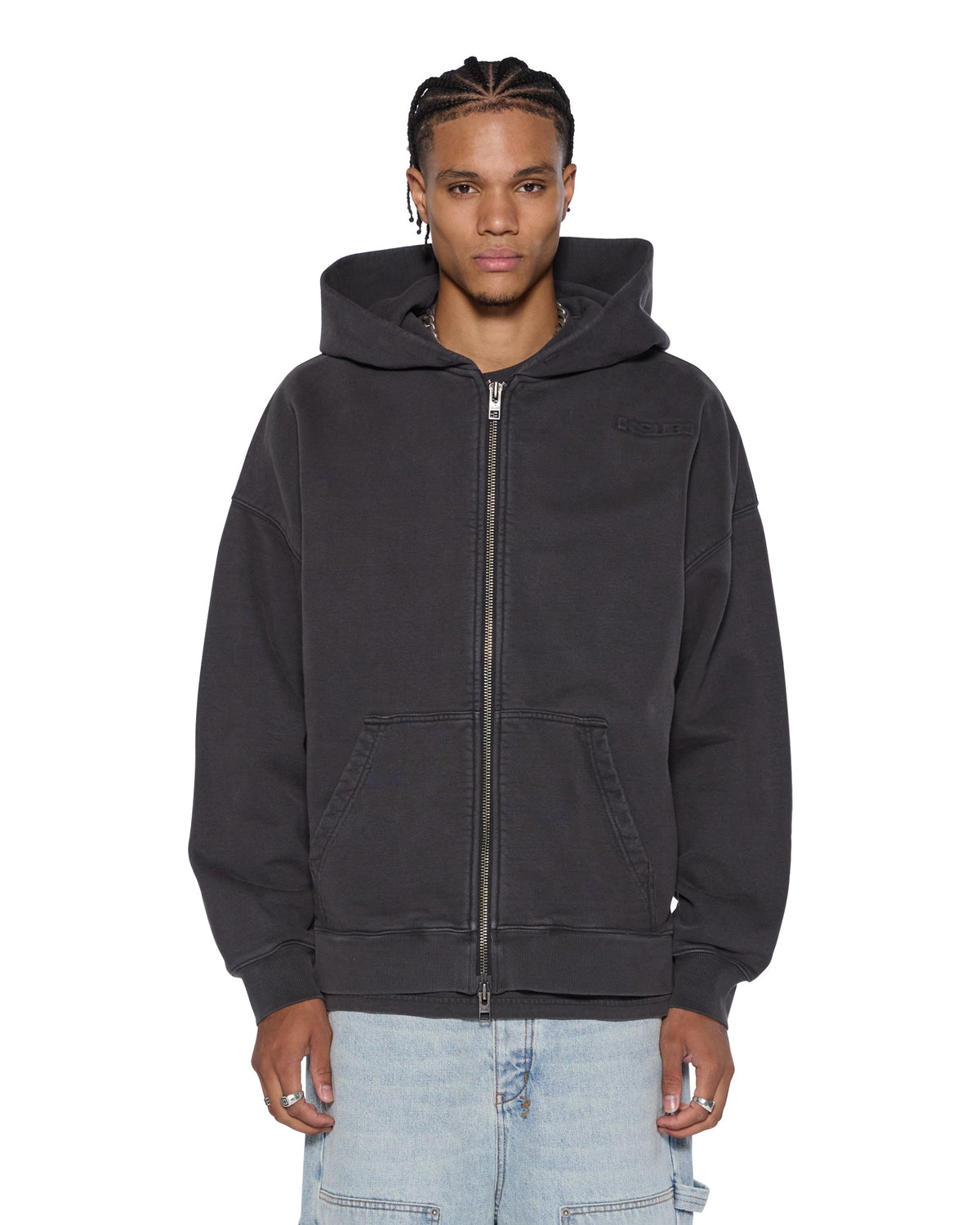 Mens Intruder Ekcess Hoodie Faded Black Fleece