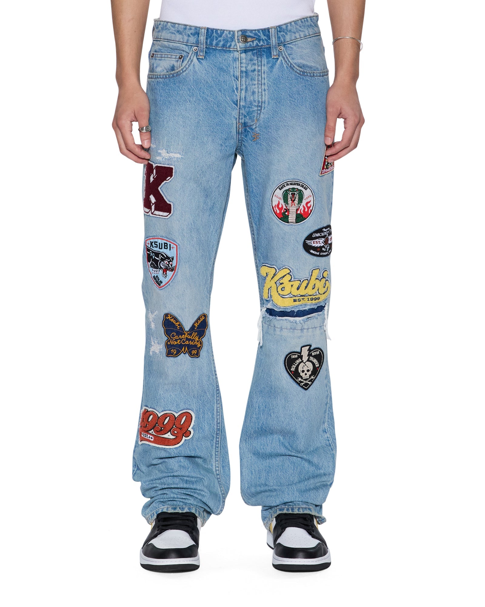 Mens Bronko True Patched Bootcut Denim Jeans