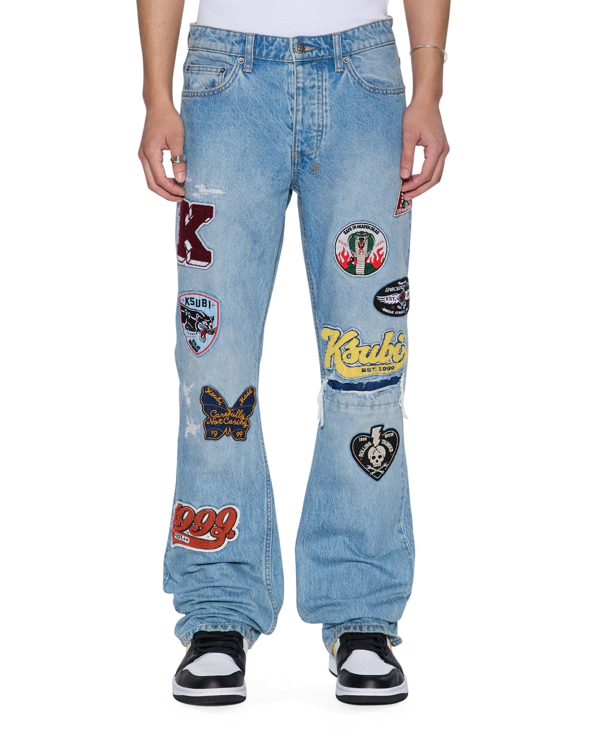 Mens Bronko True Patched Bootcut Denim Jeans