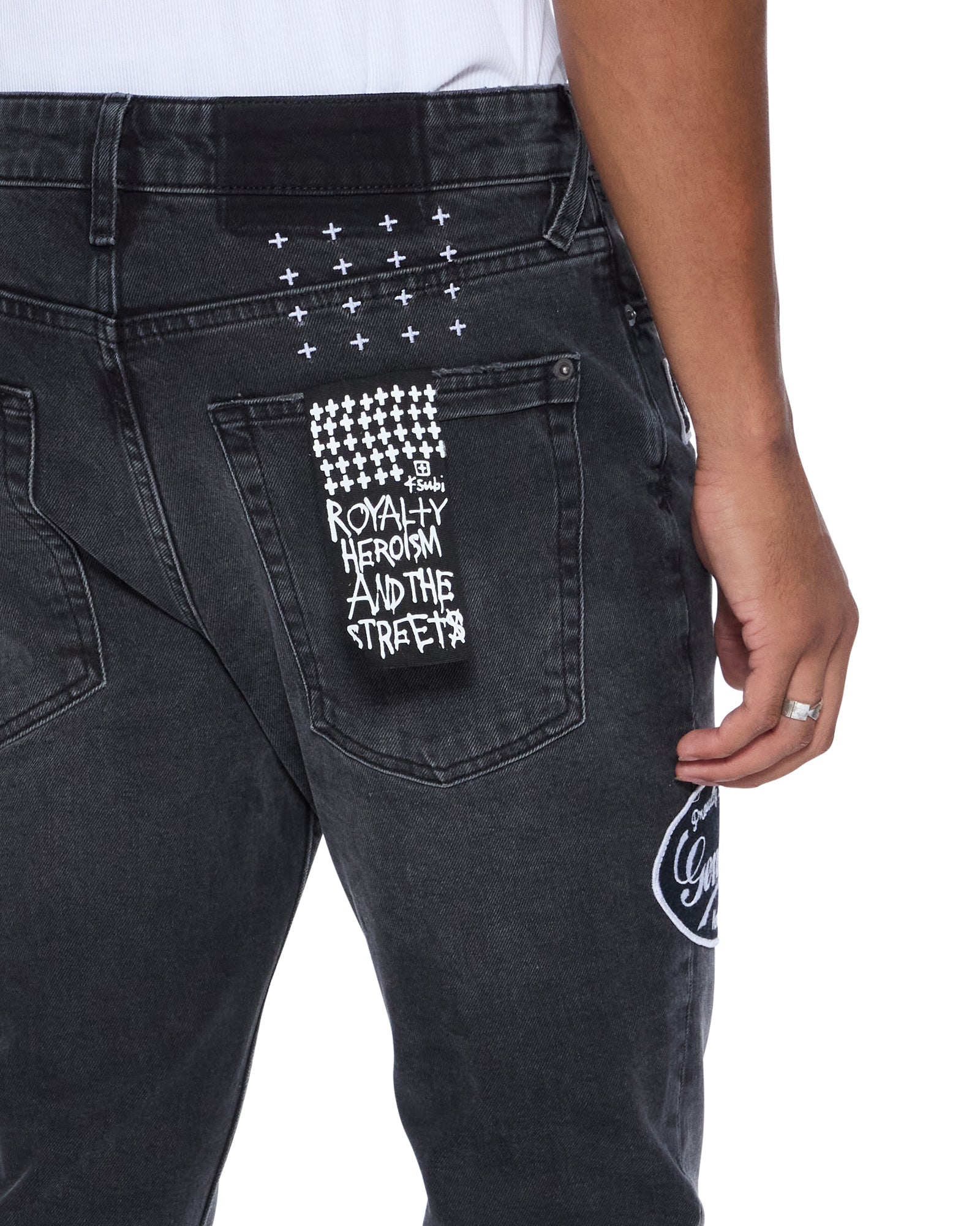 Mens Van Winkle Roadhouse Black Patched Skinny Denim Jeans